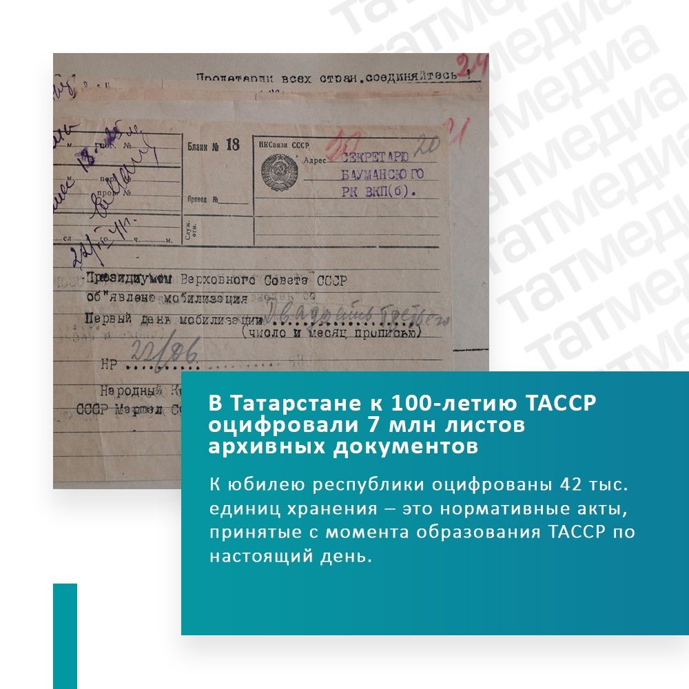 ТАССРның 100 еллыгына 7 миллион бит архив документларын цифрлаштырганнар